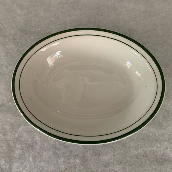 Jackson China 8 1/2” Restaurant Ware Oval Serving Bowl With Double Green Border - Picture 1 of 4